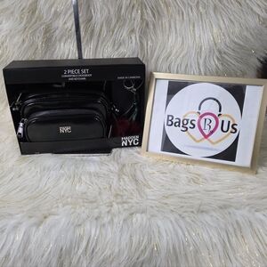 MADDEN NYC 2 PC CAMERA BAG GIFT SET WITH CHERRY CHARM GLAZE BLACK NIB